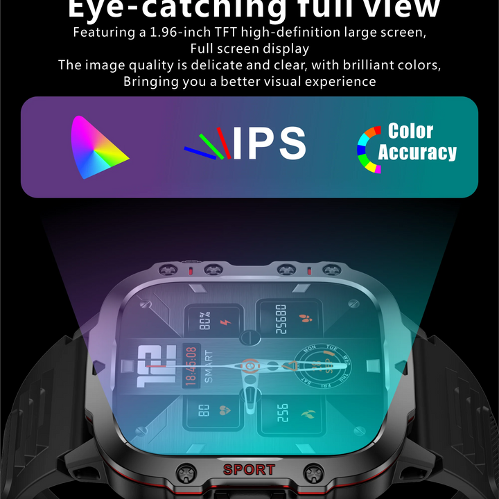 2024 Rugged Military Smart Watch Men Outdoor Watches lP68 Waterproof 2.01" Al Voice Bluetooth Call Smartwatch For Android lOS