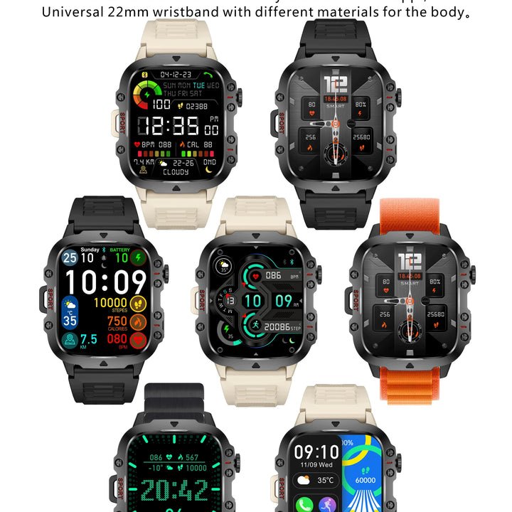 2024 Rugged Military Smart Watch Men Outdoor Watches lP68 Waterproof 2.01" Al Voice Bluetooth Call Smartwatch For Android lOS