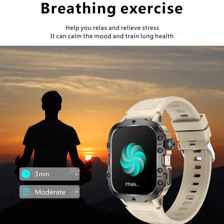 2024 Rugged Military Smart Watch Men Outdoor Watches lP68 Waterproof 2.01" Al Voice Bluetooth Call Smartwatch For Android lOS