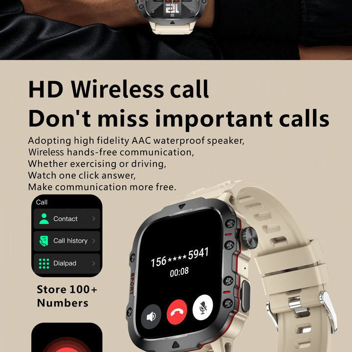 2024 Rugged Military Smart Watch Men Outdoor Watches lP68 Waterproof 2.01" Al Voice Bluetooth Call Smartwatch For Android lOS